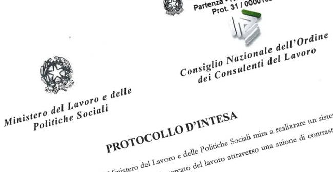 Protocollo Ministero Consulenti del Lavoro Asse.co