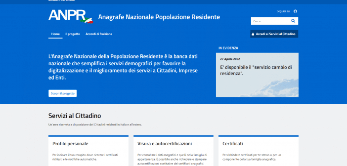 ANPR cambio residenza anagrafe online